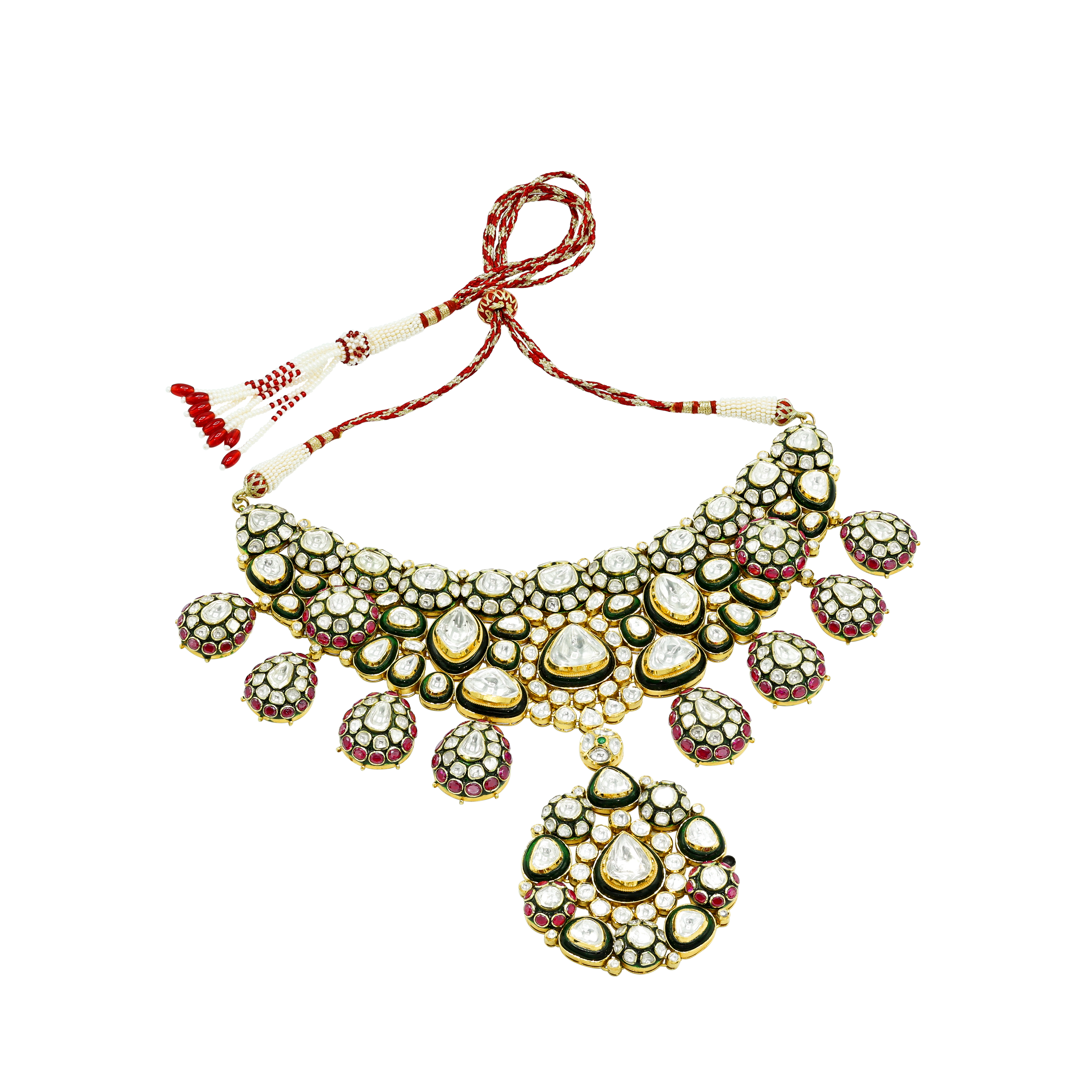 Bridal Polki Choker with Rubies, Green Meena, and Makadi Design Necklace Set